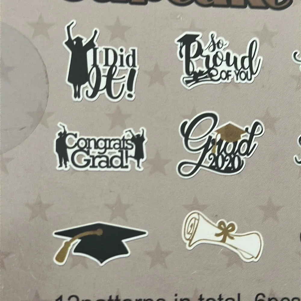 iLovepaper 72pc Graduation Cupcake Toppers Class of 2020 Black Gold Party Decor